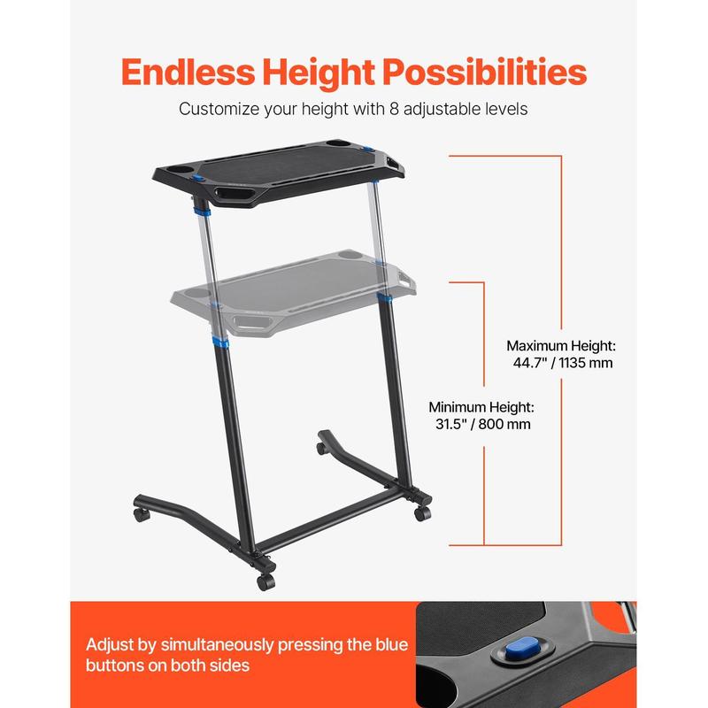 VEVOR Cycling Desk, Mobile Foldable Multi-Functional Bike Trainer & Treadmill Desk with Lockable Wheels, Non-Slip Multi-Slot Bike Trainer Fitness Desk with Handle Bar, Fit for Home Office Exercise