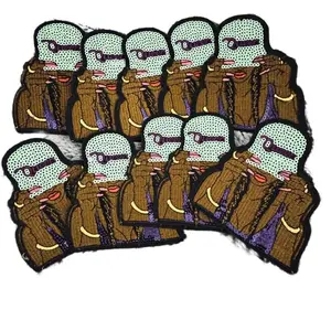 Young Queen Iron On or Sew On Patch - Unique Design Featuring Character in Brown Outfit with Purple Accents Hand Embroidered Floral Embroidery Appliques