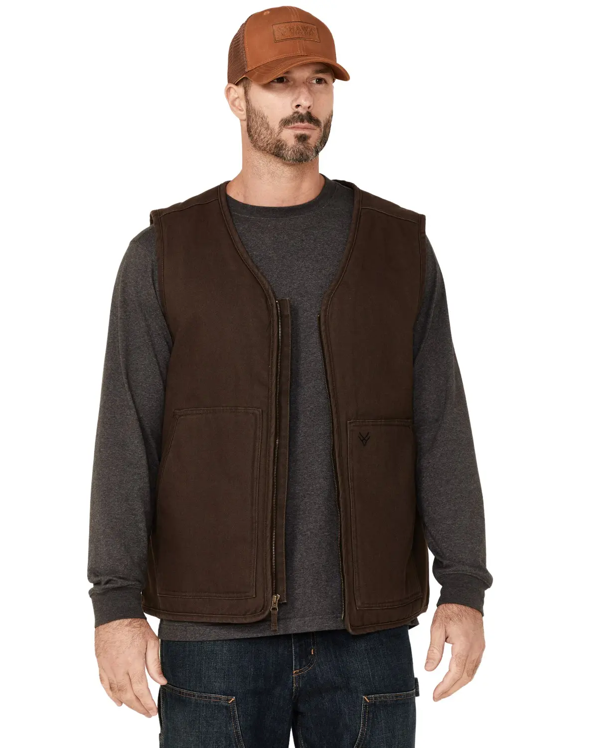 Hawx Men's Men'S Weathered Canvas Zip-Front Sherpa Lined Work Vest - Hxfa21v12- Brown