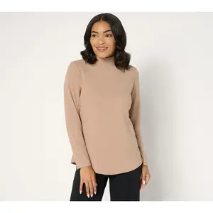 Susan Graver Lifestyle Melange Rib Long-Sleeve Mock-Neck Top