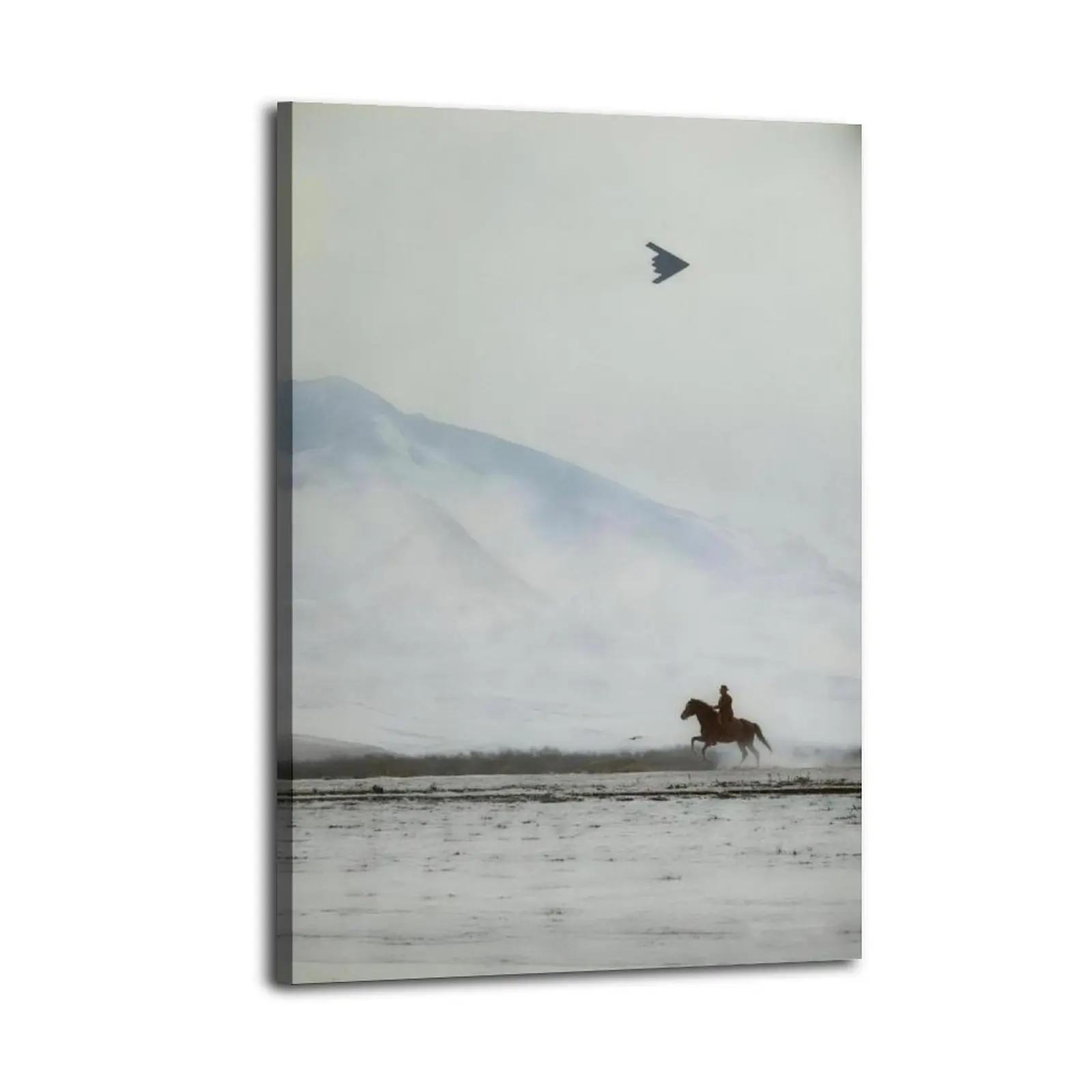 Wood-Framed Mounted Canvas Wall Art - Cowboy on Horse & B2 Spirit Flying Animal Print, Waterproof Oil Painting, Artistic Home Decor for Kid Room, Balcony, Bathroom, Wardrobe, Gift Supply for Home Spaces