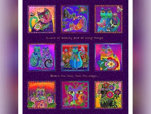 Fantasticats | Digital Blocks Dark Purple Metallic by Laurel Burch for Clothworks | Y4339-28M