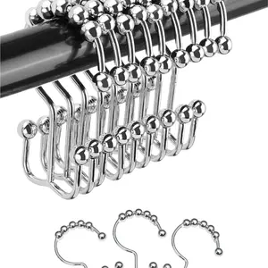 12pcs Rust-Resistant Metal Shower Hooks - Double Glide Rings for Bathroom Curtain Rods, Set of 12, Shower Essentials