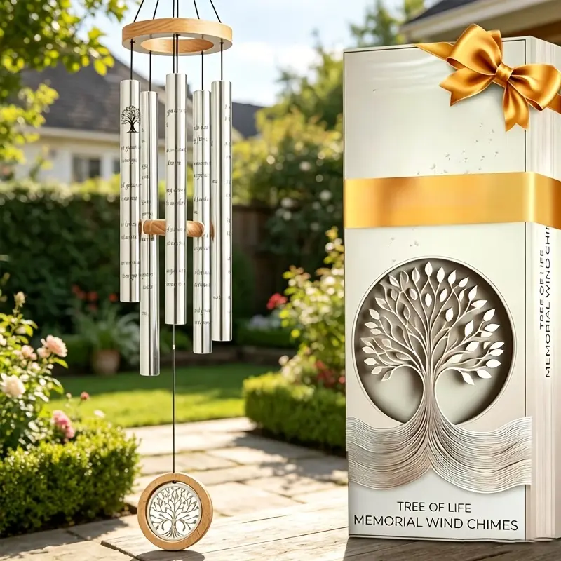 Tree of Life Memorial Wind Chimes, Sympathy Gift for Loss of Loved One, Deep Tone Outdoor Wind Chimes for Funeral, Memorial Day & Garden Decor