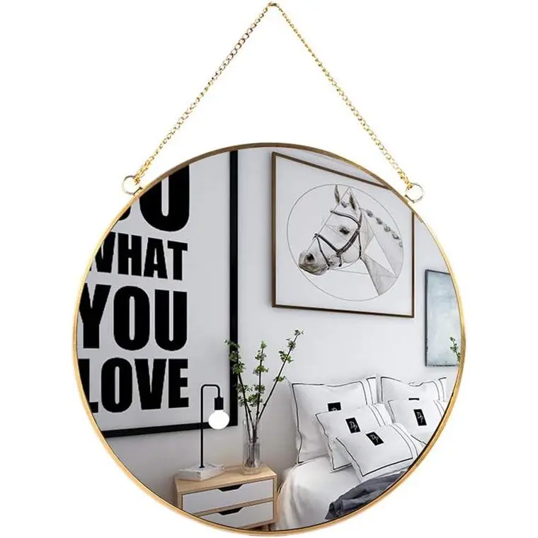 Hanging Wall Circle Mirror Decor  Geometric Mirror with Chain for Bathroom Bedroom Living Room 9.8"