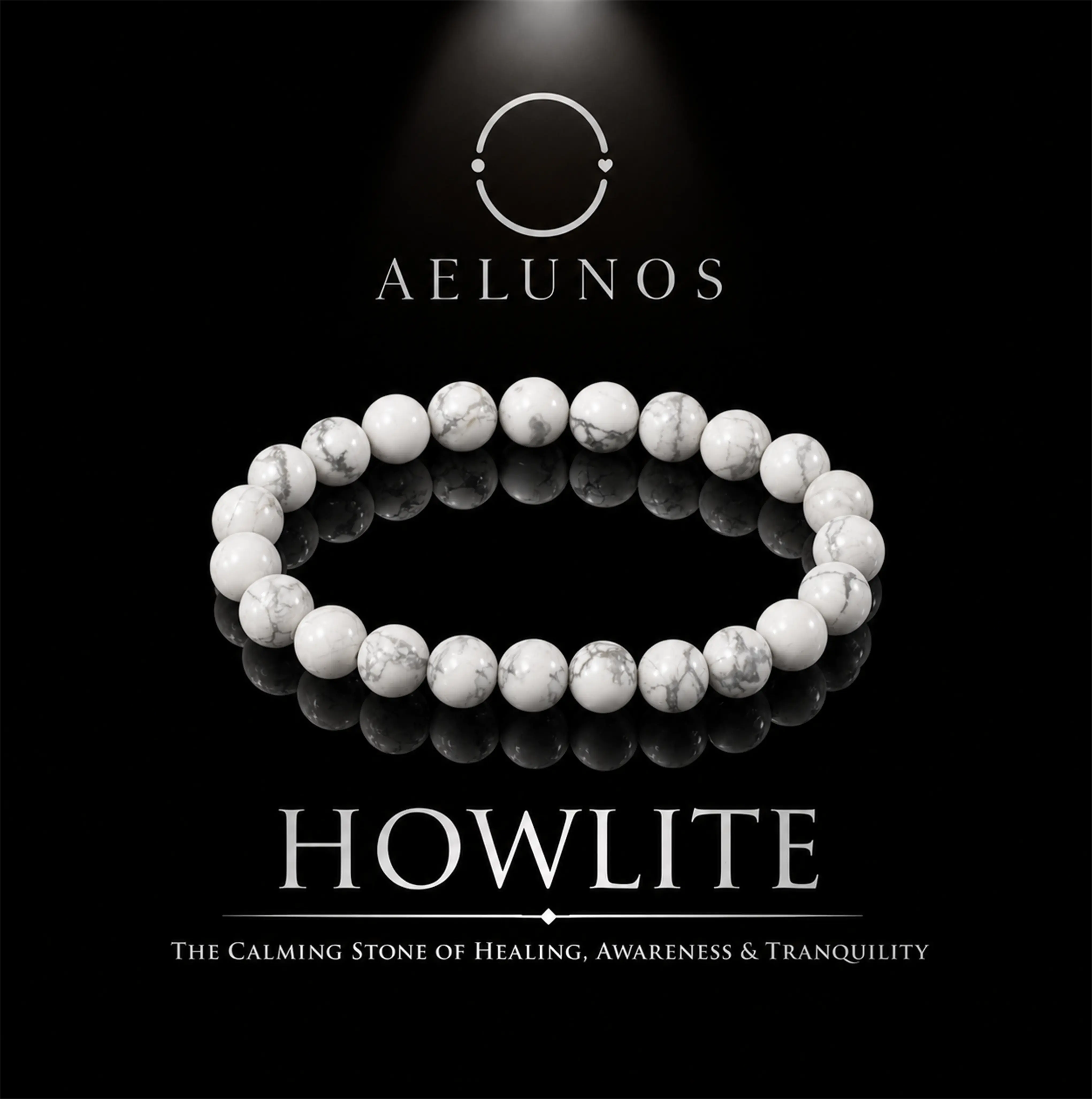 AELUNOS White Howlite Crystal Bead Bracelet, 8 mm Stretch Healing Stone Jewelry with Soothing and Calming Energy, Stackable Bracelet for Daily Wear and Vacation Outfits, Gift for Men and Women