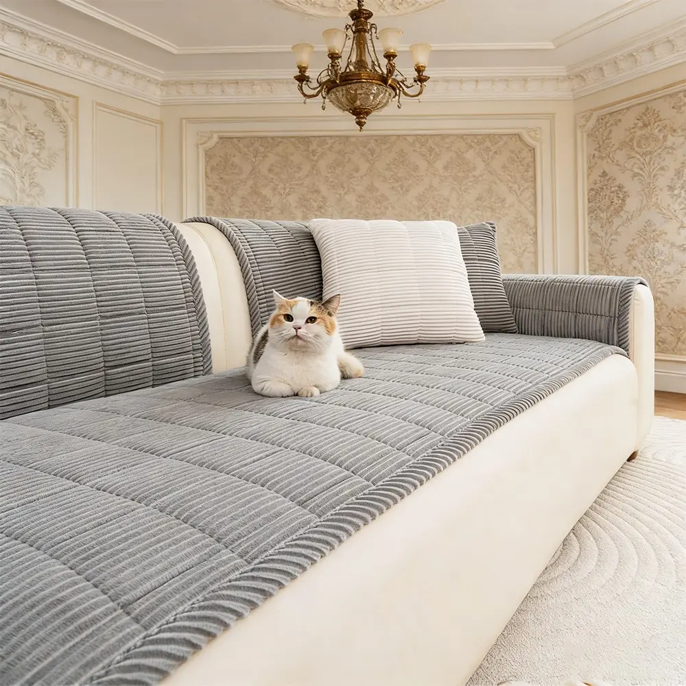 Classic Fashion Striped Texture Sofa Cover, Soft Skin-Friendly Sofa Pad, Soft Sofa Protector, Scratch-Resistant, Dustproof, Dirt Resistant, Pet Friendly