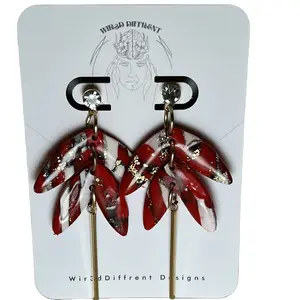 Faux Ruby Gemstone leaf earrings