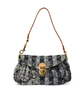 Pre-owned Louis Vuitton denim Shoulder Bags Limited Edition Blue Monogram Mini Pleaty Raye Bag 4000028794932