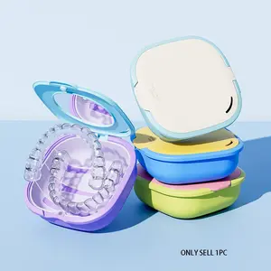 Dental Braces Case Dopamine Portable Braces Storage Box with Mirror Invisible Braces Dentures Orthodontic Corrector Storage Box