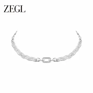 ZEGL 14K Gold-plated Hypoallergenic material Luxury Braided Mesh Chain Necklace for Women  Silver Statement Jewelry Gift