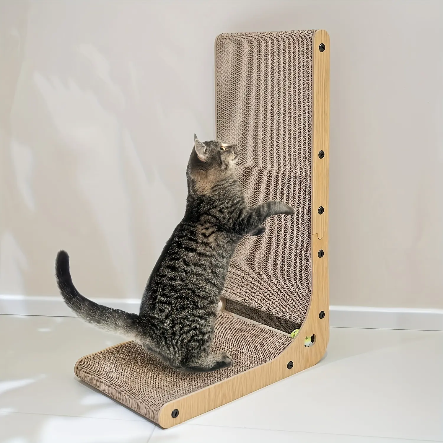 Large Size Cat Scratching Board 23.6 Inch L Shape Wall Mounted Pad with Ball Toy for Indoor Cats Eco Friendly & Space Saving Design