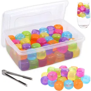Ice Cube with Lid & Bin, 60 Pack Plastic Ice Cubes for Drinks , Colorful Refreezable Square Ice Cubes for Water Bottles, , , Coffee,  or , Non-Diluting