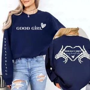 Morally Grey is My Favorite Color Sweatshirt & Hoodie | Dark Romance Graphic Pullover | Skull Hands Design | Good Girl Cotton Top, Apparel Made In The USA		