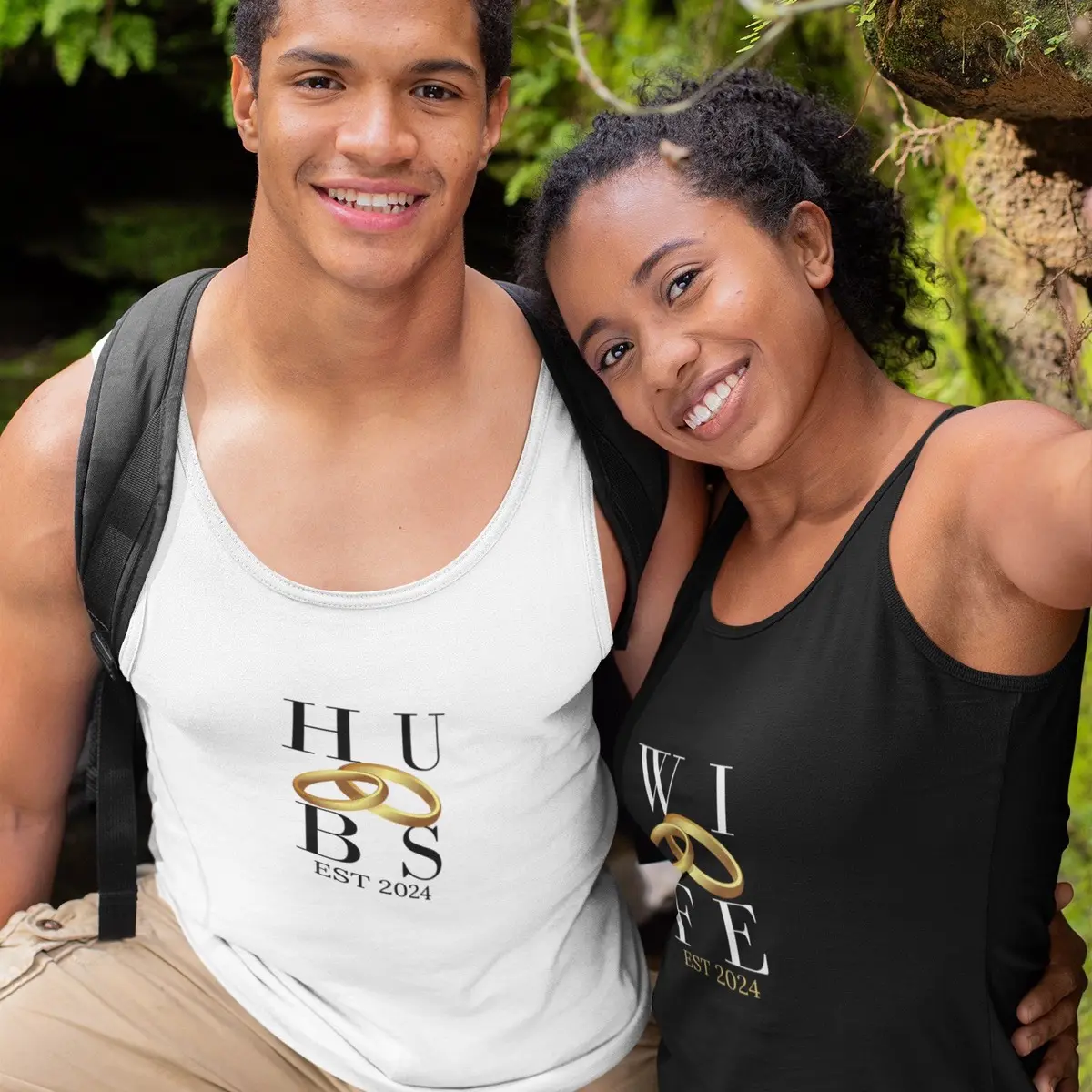 Customized Wife & Hubs Est. Tanks - Perfect Anniversary Gift - Menswear, Womenswear, Personalized Tank Tops Athletic Activewear