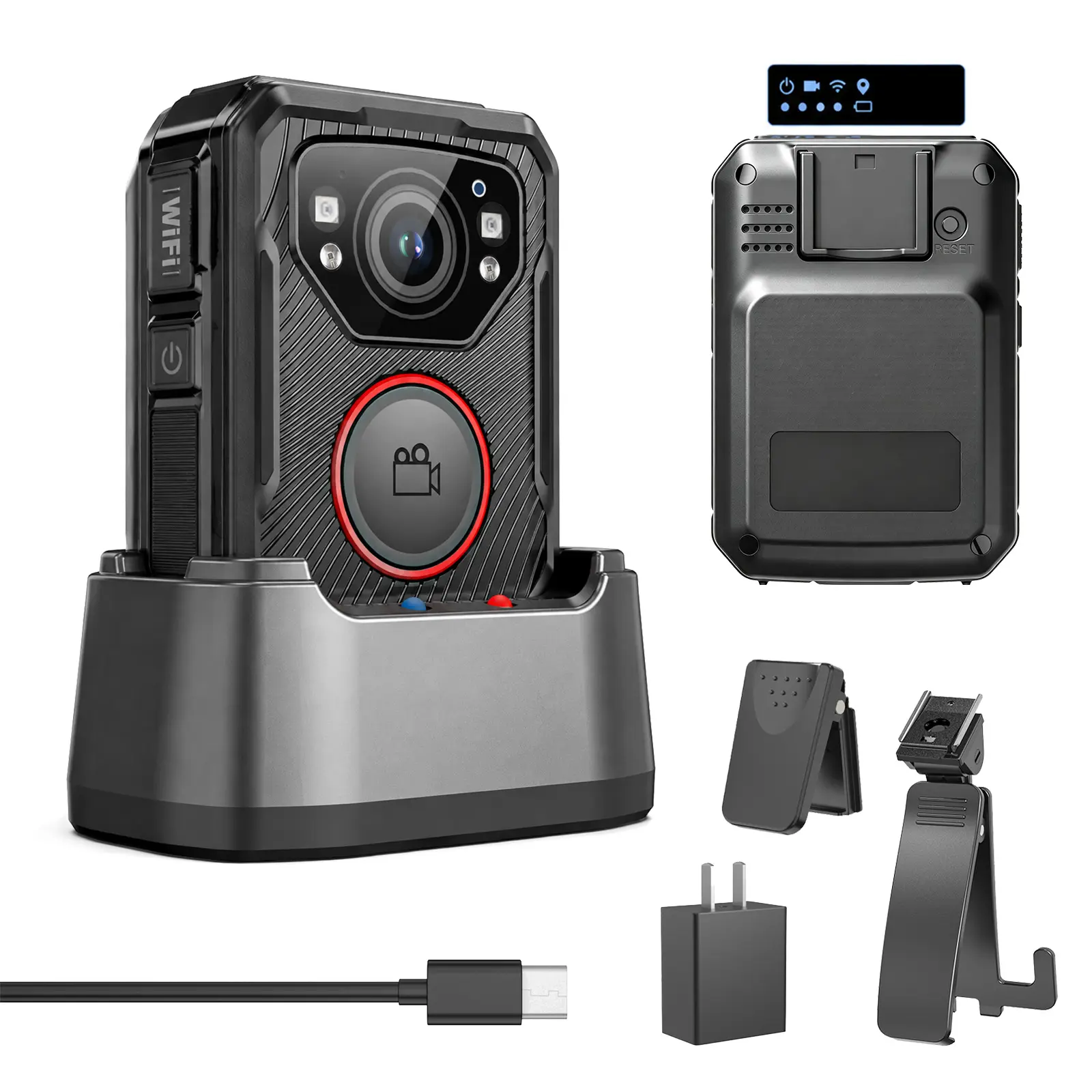 TARKONN Police Body Camera, 1080P HD Body Worn Security Camera with 64G Card, Button Charging, Lens, Screen, 3000mAh Battery, IP68 Rated, Live Streaming Capability