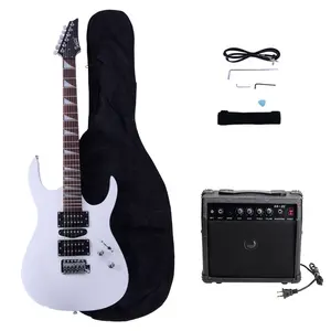 170 Model Electric Guitar Set White with 20W Amp HSH Pickup & Accessories Basswood Body Maple Neck Rosewood Fretboard 6 Strings 24 Frets 25.5" Scale Length 1.656" Nut Width