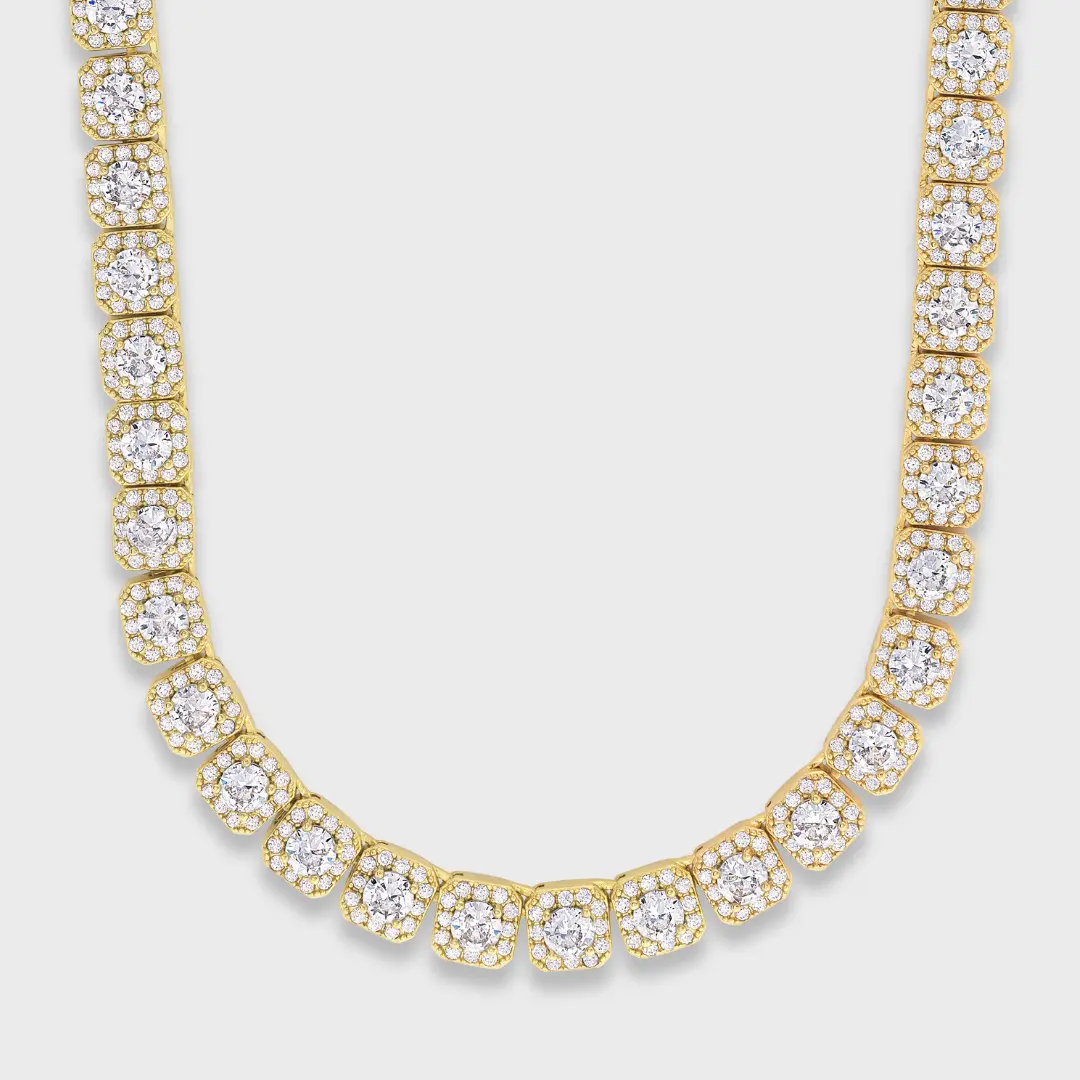IMPERIUM JEWELRY Clustered Tennis Chain - 14K Gold Plated, 8mm Gold Statement Chain, Daily Wear Necklace, Tennis Chain Necklaces