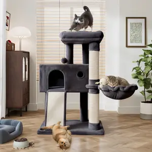 PurrFest Cat Tree 36In/29In Cat Tower with Cat Hammock Sisal Scratching Post for Indoor Cats Small Room Cozy Home for Cats Sturdy Materials Easy Assembly