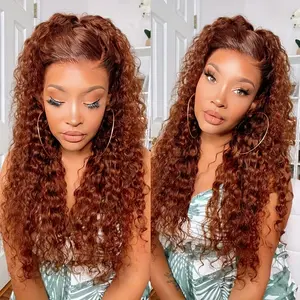 Reddish Brown Deep Wave 4x4 HD Lace Frontal Wig Remy Pre Plucked Colored Water Curly 4x4 Lace Front Human Hair Wigs For Women