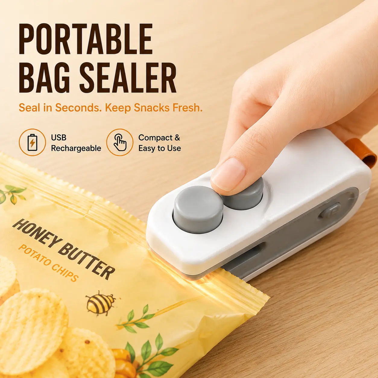 Portable Mini Snack Bag Sealer, Handheld Heat Resealer for Chip Bags and Plastic Food Storage Bags, Compact Kitchen Storage Tool