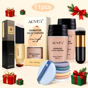 Aliver 11-Piece Makeup Set, Color-Changing Foundation Liquid & Concealer Stick, Long-Lasting Moisturizing Bb Cream, Waterproof Oil Control