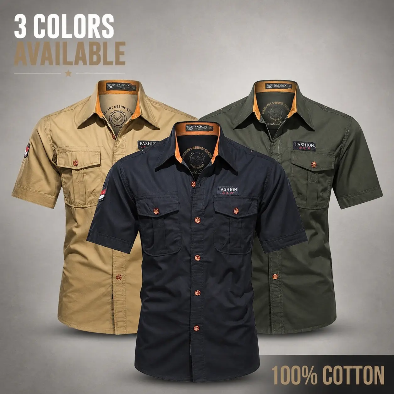 Father’s Day Gift: Men’s 100% Cotton Tactical Short Sleeve Shirt — Military button down cargo work shirt; outdoor casual safari utility shirt with pockets. Package includes: 1 x shirt.