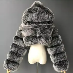 Furry Cropped Faux Fur Coat With Hood