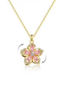 Rotatable Cherry Blossom Zircon Necklace, Flower Pendant, Elegant Women's Jewelry Gift, Beautiful Floral Design, Fashion Necklace, Perfect Present, Jewellery Pendant