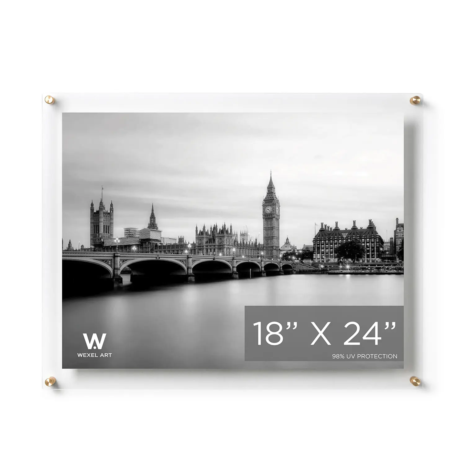 18x24" Photo Floating Acrylic Clear Picture Frame (Frame Size 21x27")
