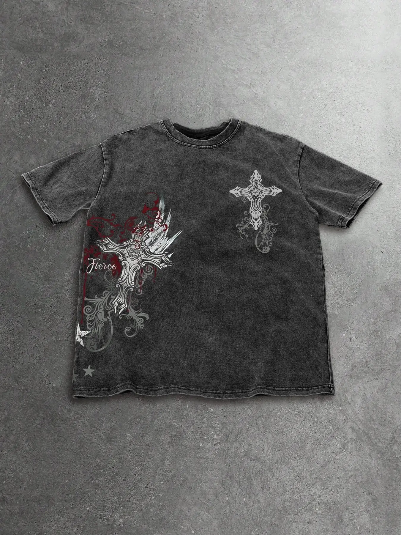 Men's Washed Cotton Short Sleeve Fitted T-Shirt, Gothic Vintage Y2K Graphic Print, Casual Streetwear Summer Top, Comfortable and Stylish, Perfect for Daily Wear