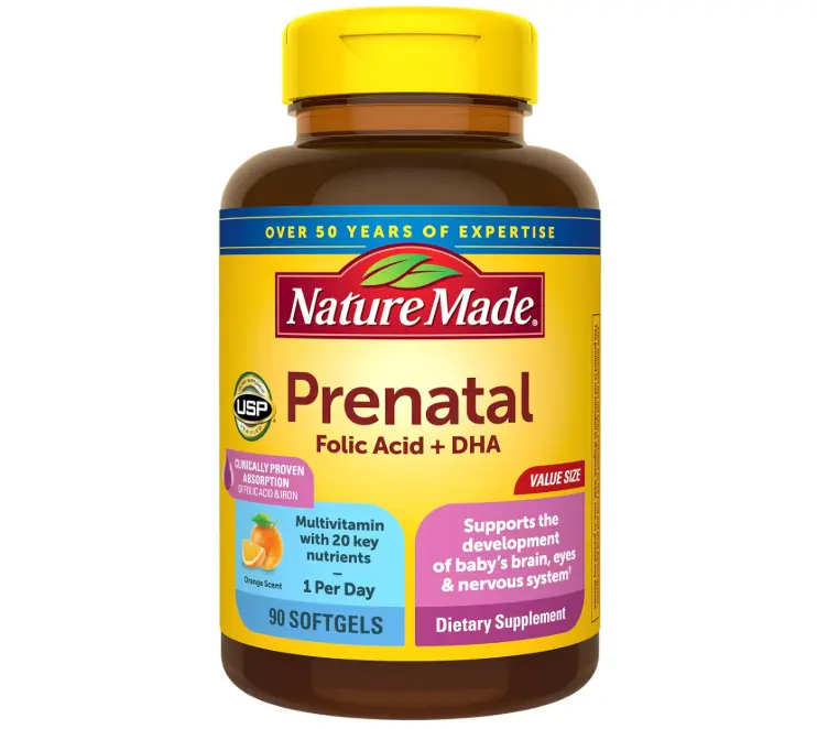 Nature Made Prenatal Vitamins for Women with Folic Acid + DHA, 90 Softgels
