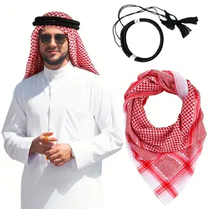 Arabian Shemagh Scarf with Headband - Traditional Middle Eastern Keffiyeh for Men Geometric Patterns
