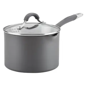 Radiance Hard-Anodized Nonstick Straining Saucepan, 3-Quart, Gray