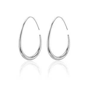 Teardrop Hoop Earrings for Women,14K Gold Plated 925 Sterling Silver Post Lightweight Earrings Large Oval Pull-Through Statement Earrings