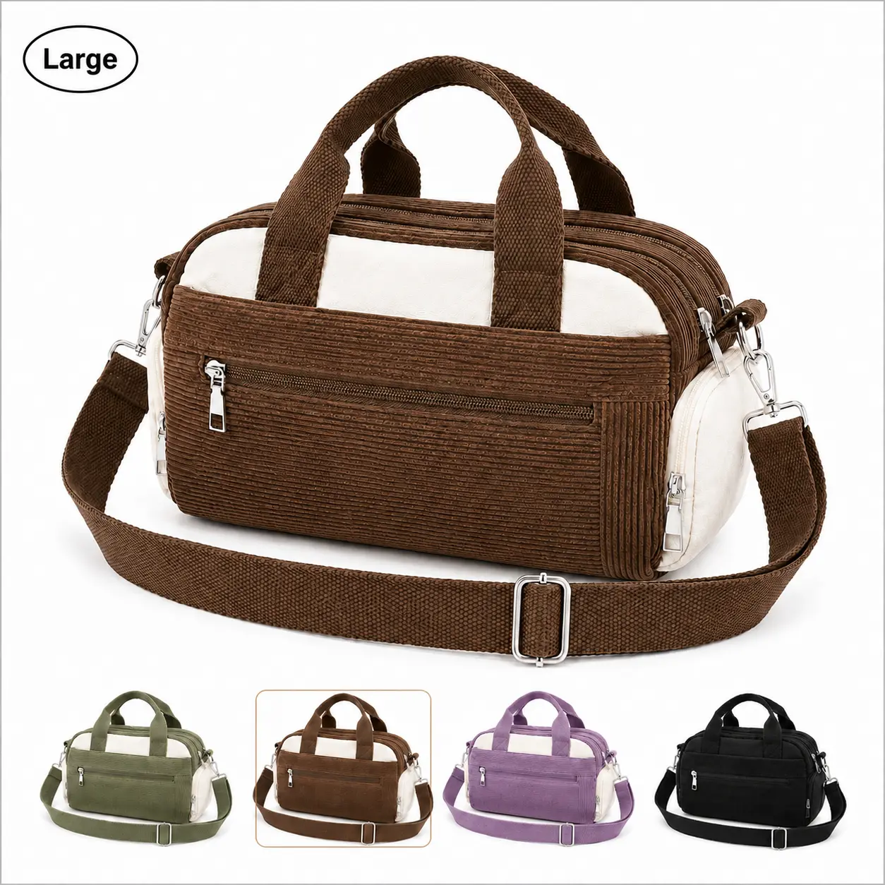Women's Fashionable Corduroy Crossbody Bag - Casual Fabric Purse, Lightweight, Adjustable Strap, Dual Compartments, Multi-Pocket, Zipper Pockets, Daily Commute Bag for Travel, Work, Fashionable Crossbody Bag