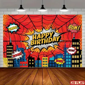 2D Flat Banner, 1pc party banner Spider Superhero Happy Birthday Background Decoration Photo Props, Polyester Banner Decor, Home Decor, Party Background Decor, Party Decoration Supplies