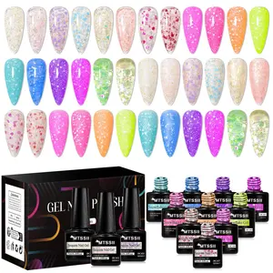 Neon Sequins Gel Nail Polish Set, 18pcs Snowflake Glitter Fluorescent Nail Gel, Long-lasting, Soak Off UV Gel for Manicure, Easy To Apply, Suitable for Nail Art Design, DIY and Salon Use, Nail Supplies