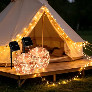 Solar Copper Wire Fairy Lights, 2-Pack Waterproof LED String Lights for Christmas, Wedding & Party Decor