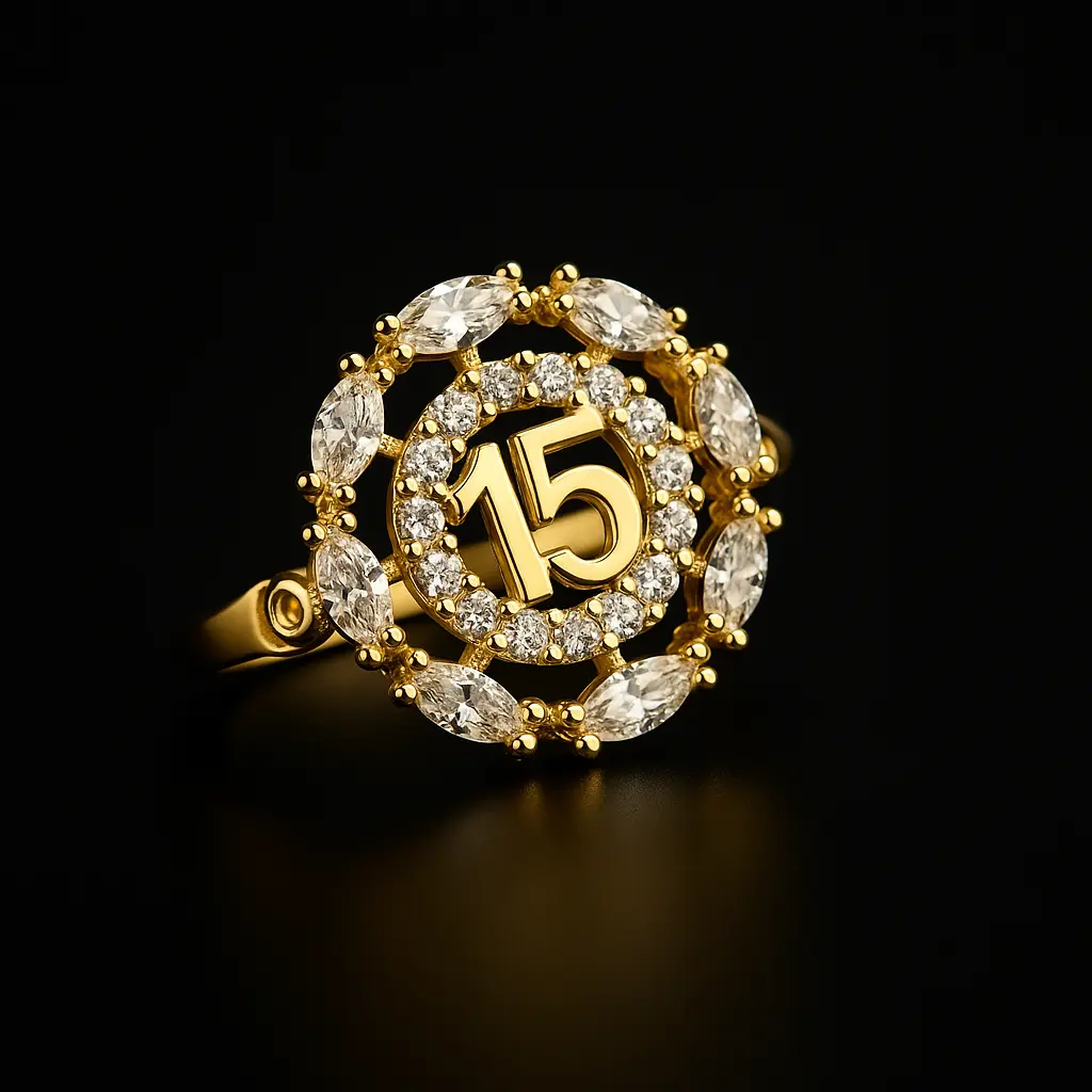 Sweet 15 Ring for Girls Womens 14K Gold Anniversary Birthday Quinceanera Anillo #7