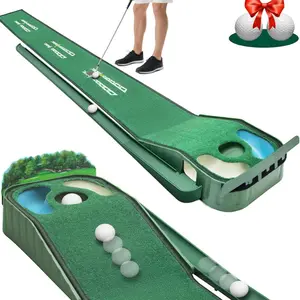 Putting Green Indoor - Golf Putting Mat for Golf Training boasts Genuine Green Speed and a Wrinkle-Free Surface. 8ft Practice Putting Mat with lenticular 3D Backplate, Alignment Guides, Aim Line and Automatic Return, Christmas gifts, Golf Gear
