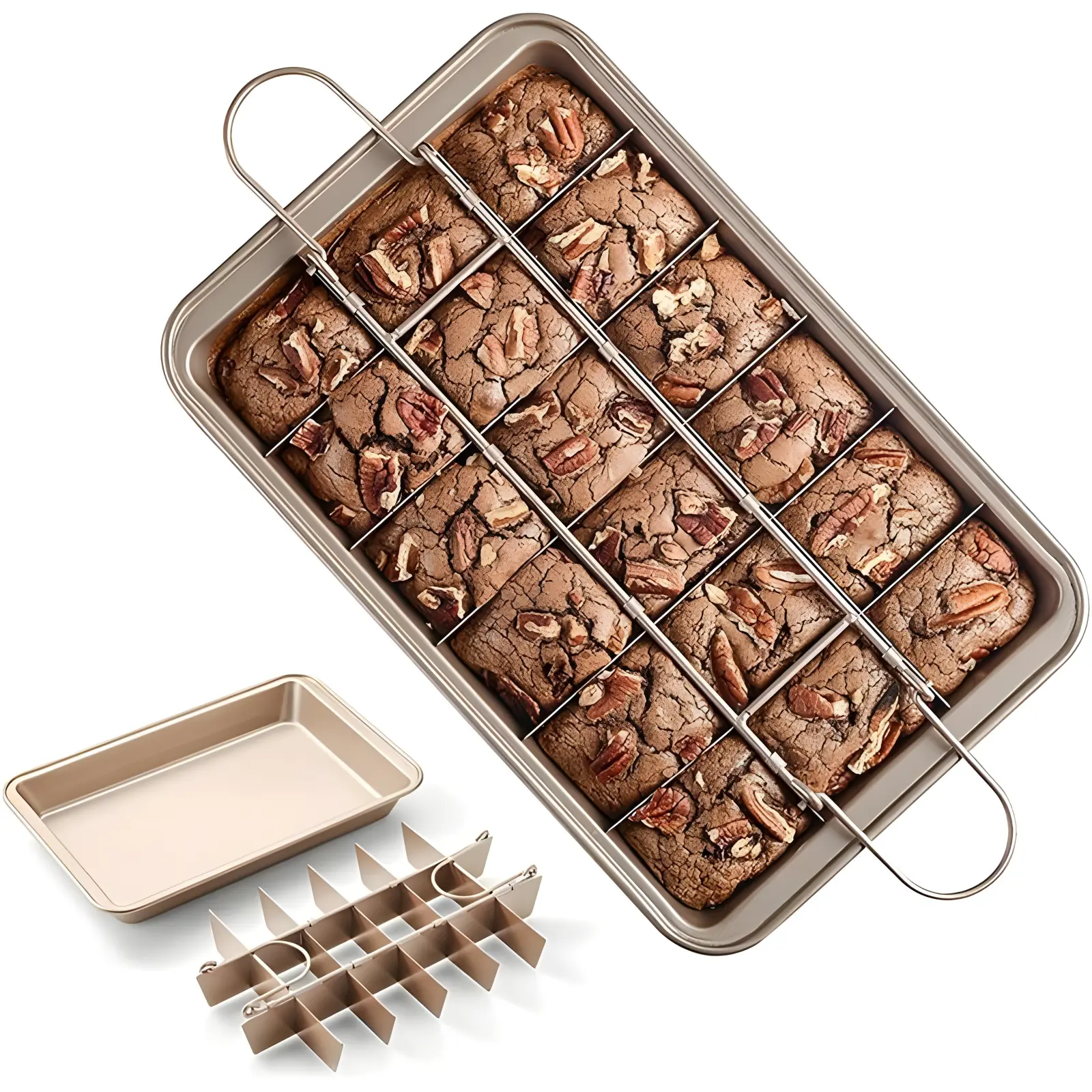 Non-Stick Carbon Steel Pre-Sliced Brownie Baking Tin with Dividers, 18-Slice 12x8x2" Square Tray with Grips, Durable Oven-Safe Baking Molds for Brownies, Bread, Durability