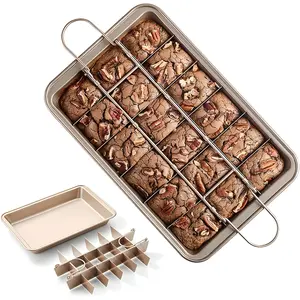 Non-Stick Carbon Steel Brownie Pan with Dividers, 18 Pre-Slice 12x8x2'' Square Baking Tray with Grips for Baked Brownies, Bread, Cake, Biscuit, Muffin