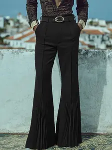 INCERUN Men's Vintage Casual Solid Color Pleated Design Trouser Long Pants, Perfect for Daily Wear, Comfortable and Stylish, Ideal for Everyday Use