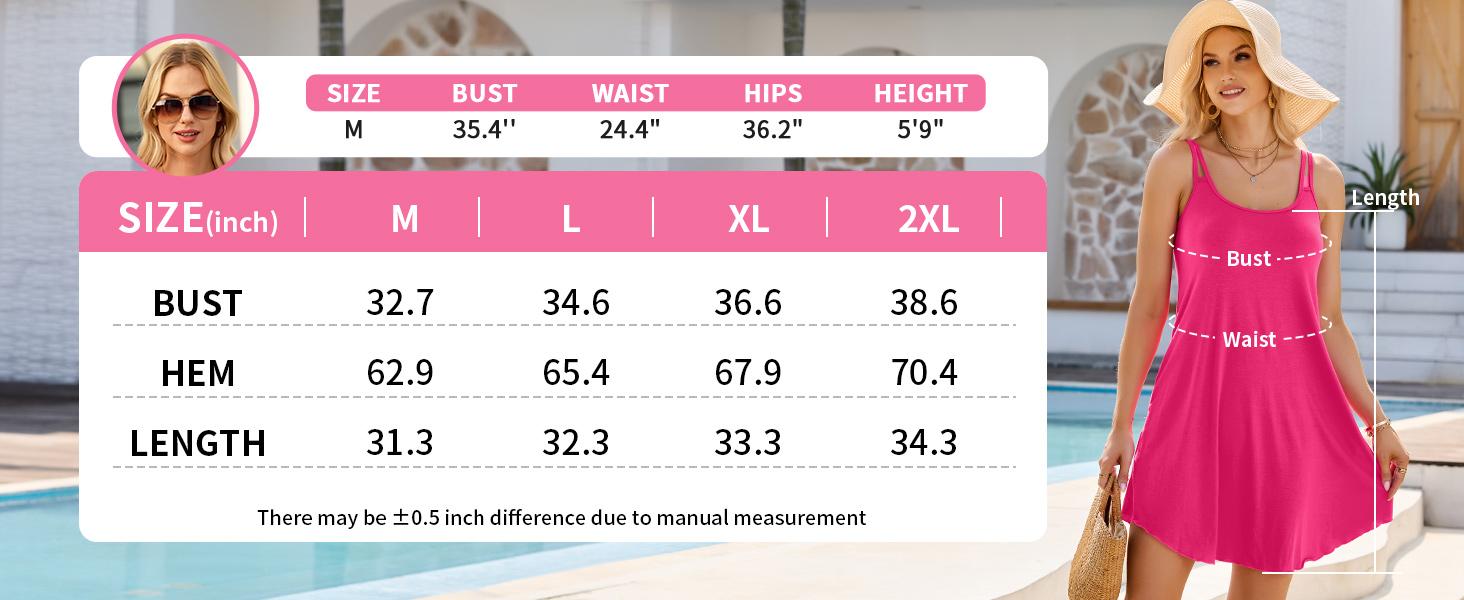 V FOR CITY Womens Summer Dresses with Built in Bra Double Spaghetti Strap Beach Dress Scoop Neck Sundresses with Pockets SpringStatements