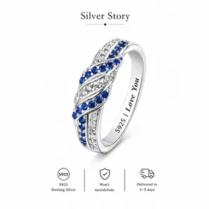 S925 Twisted Infinity Love Ring - Simulated Sapphire and Clear Cubic Zirconia, Sterling Silver with 'I Love You' Engraving, Elegant Gift for Women & Mothers