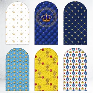 Tufted Gold Crown Arch Backdrop Cover for Royal Theme Birthday and Wedding