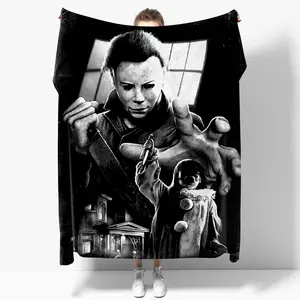 FJTP Horror Movie Blanket Halloween Super Soft Cozy Warm Fleece Throw Blanket Fluffy Plush Lightweight Bedding Quilts for All Season Bed Sofa Bedroom Chairs Dorm Camping Couch Gift for Men Women Young Adults Boys Girls
