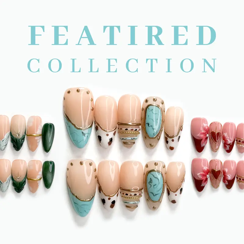CuraTique 2026 New Collection 10PCS Handmade Reusable 3D Gel Press On Fake Nails - 3D Designs, Gemstone Nails, Chic Prom Set with Box