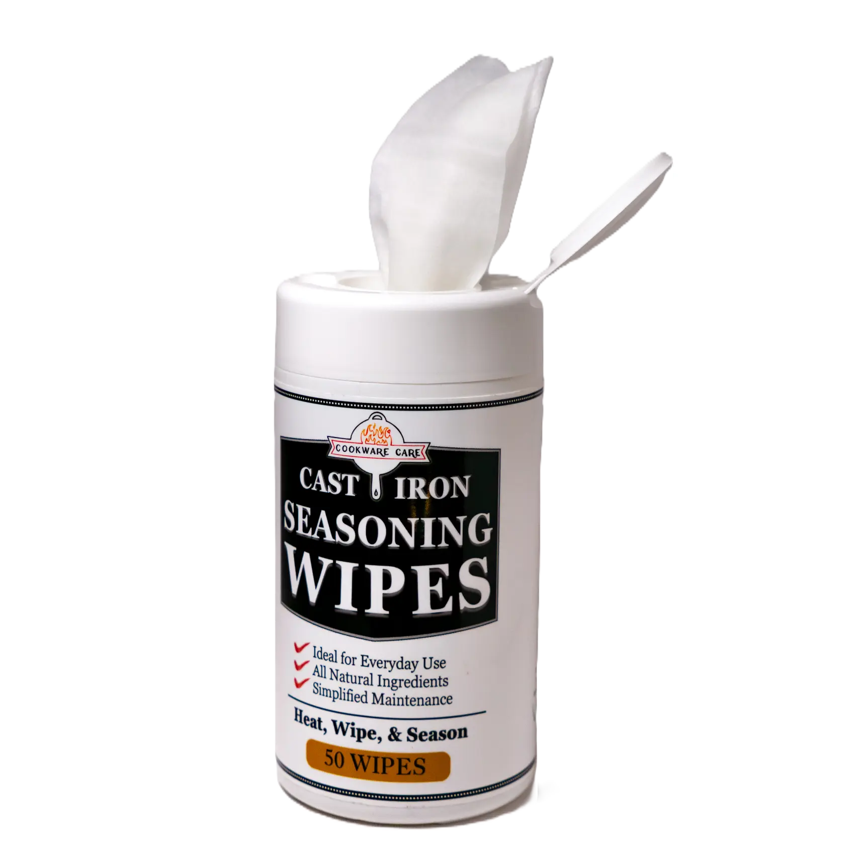 Cookware Care Cast Iron Seasoning Oil Wipes - Lemongrass & Grapeseed Oil Pre-Soaked, Portable Disposable 1-Time-Use Multipurpose Cleaning Kitchen Rolls & Wipes for Rust Prevention on Skillets, Made in USA, One-Time-Use Kitchen Rolls & Wipes